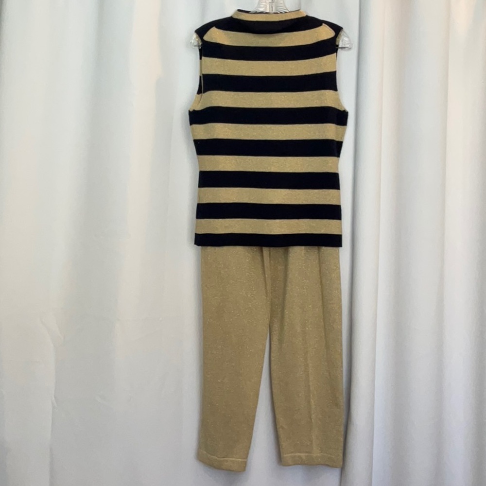 Christina Hope Navy Metallic Gold Stripe Knit Top & Gold Knit Pants Women Sz M - Picture 14 of 15